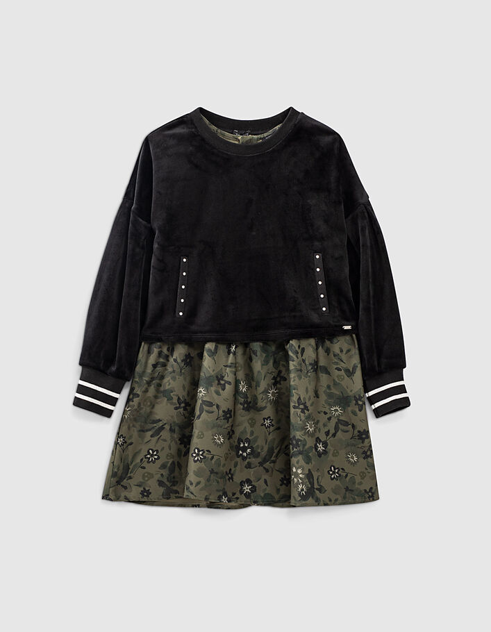 Girls’ 2-in-1 khaki camouflower dress/black sweatshirt - IKKS