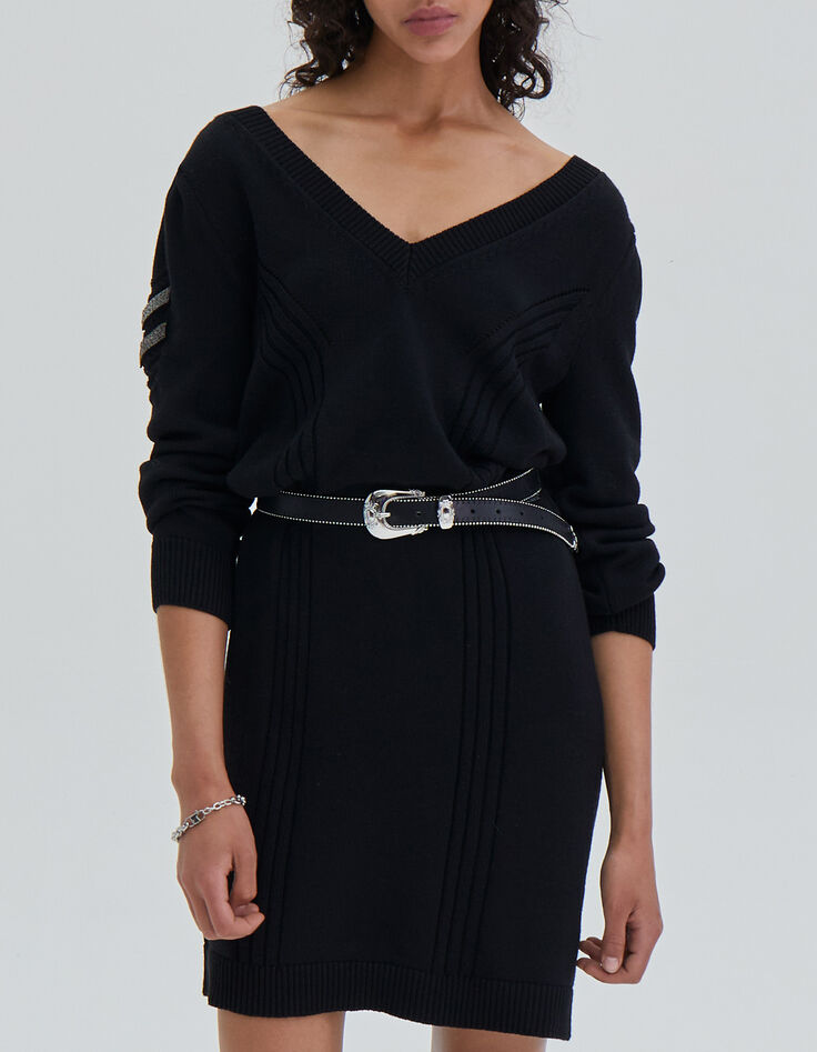 Vestido corto negro punto juego puntos espigas mujer-2