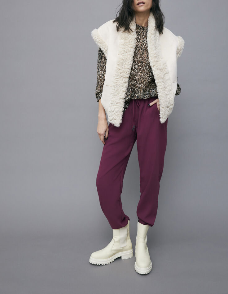 Violet geklede rechte broek in crêpe dames-5