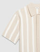 Camisa de punto beige de manga corta con rayas anchas-7