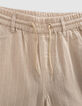 Beige Jungenbermudas, Biobaumwolle, Streifenmotiv-3