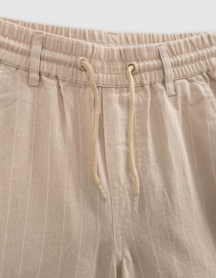 Beige Jungenbermudas, Biobaumwolle, Streifenmotiv-3