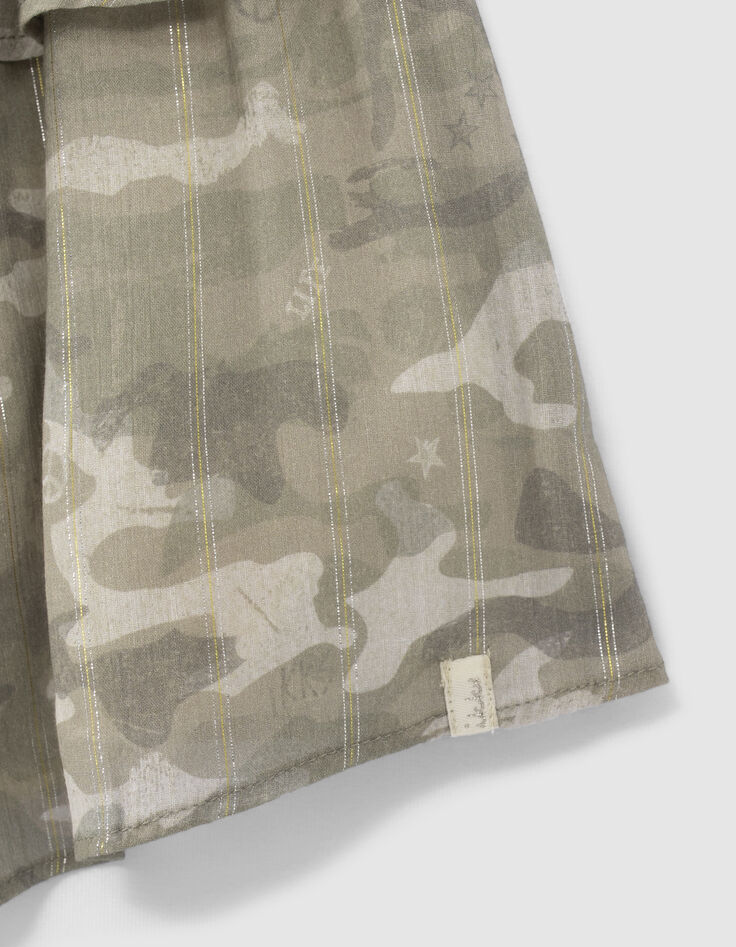 Khaki Mädchentop mit Camouflageprint und Streifen-4