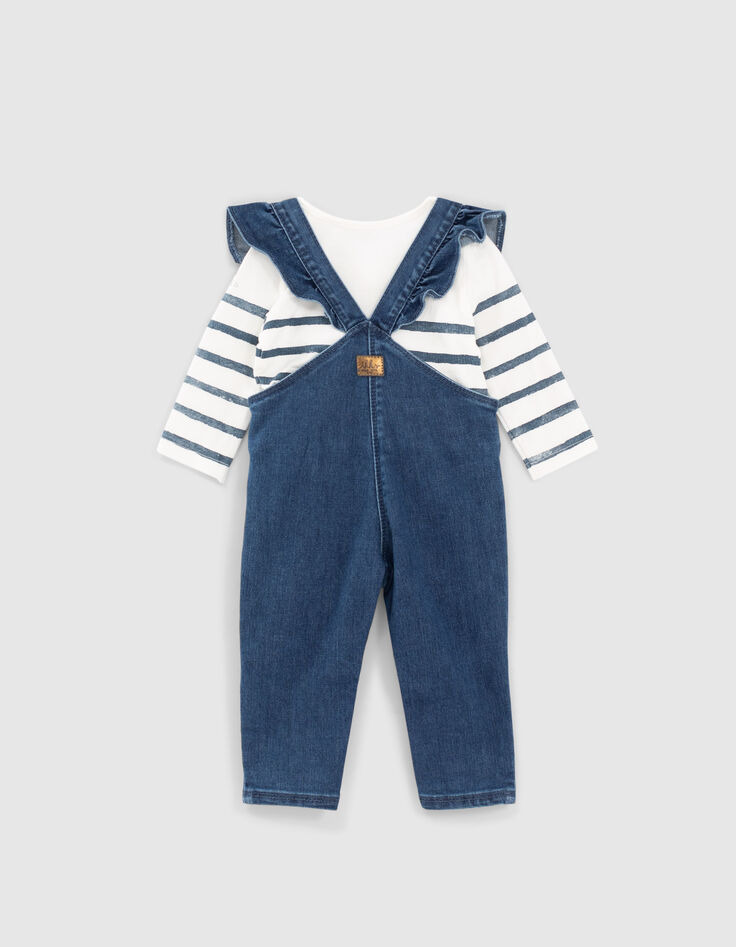 Girls’ raw dungarees & sailor stripe T-shirt outfit-5