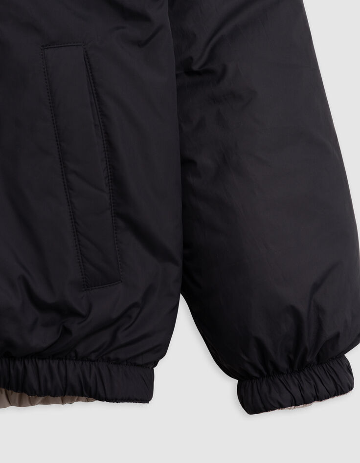 Beige en zwart gewatteerd omkeerbaar donsjack voor jongens-6