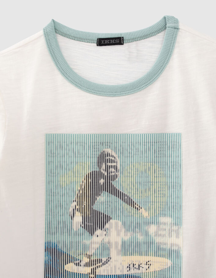Boys’ white T-shirt with surfer under rubber stripes - IKKS
