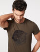 Men’s khaki velvet flocking tiger head T-shirt-4