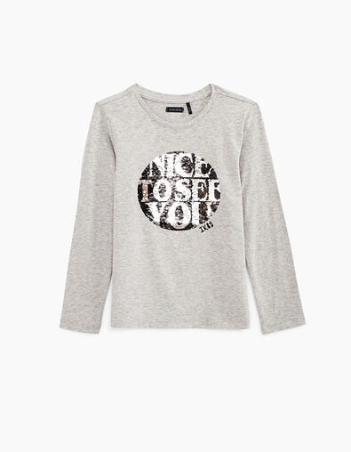 Camiseta gris lentejuelas NICE TO SEE YOU niña - IKKS