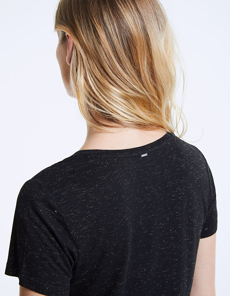 Women's black V-neck T-shirt, bead embroidery-5