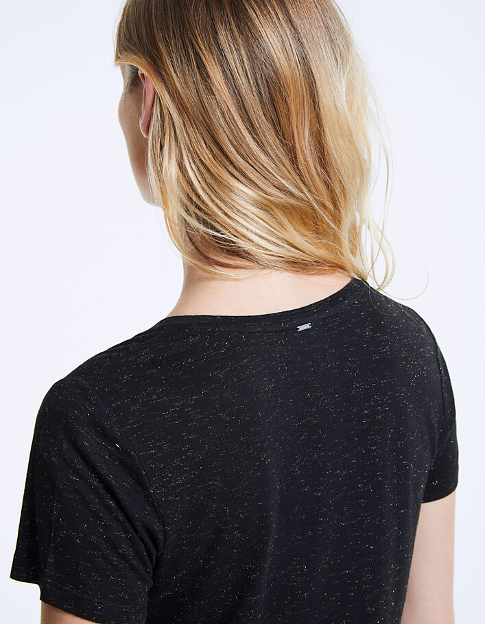 Camiseta cuello de pico negra bordados joya mujer - IKKS