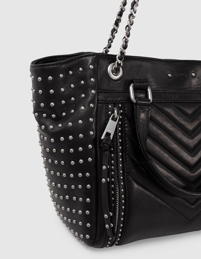 Women’s black leather studded 1440 Medium tote bag - IKKS