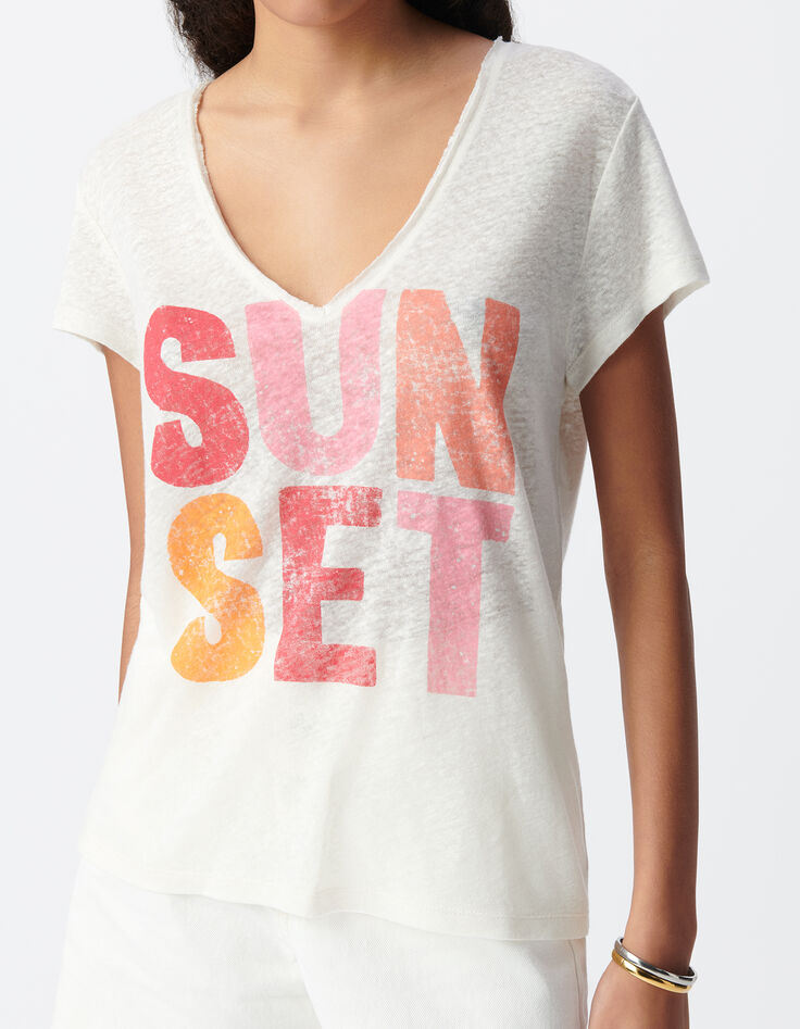 Women's white V-neck maxi tee with color message-4