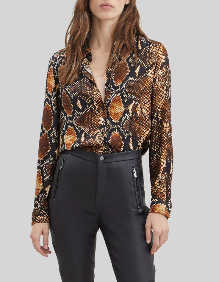 Pure Edition &ndash; Braune Damenbluse mit Python-Rock-Print-1