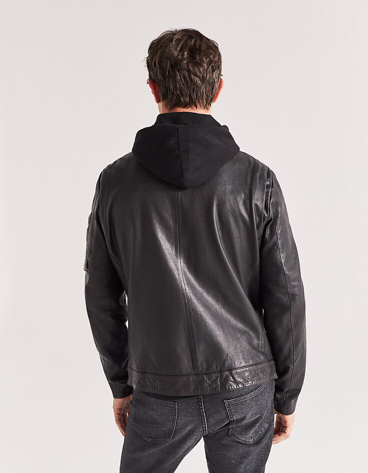 Men’s dark brown leather jacket with detachable facing-3