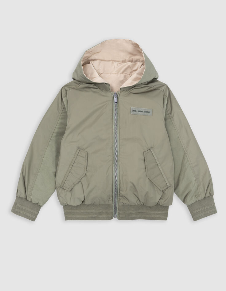 Reversible khaki and beige jacket for boy-4