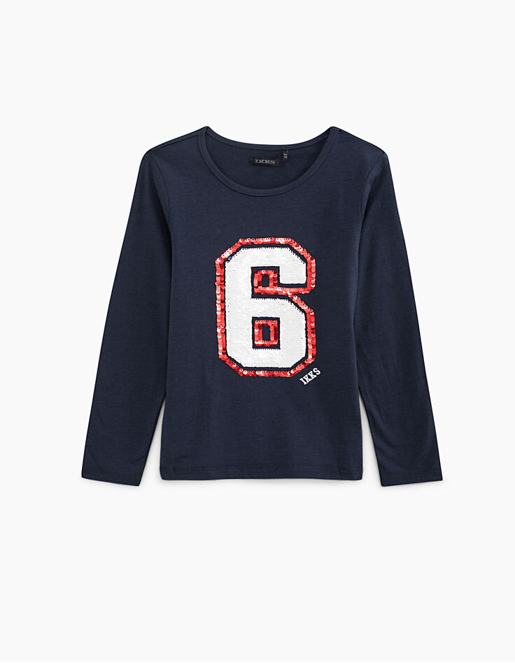 Tee-shirt navy 6 en sequins réversibles fille-1 Tee-shirt navy 6 en sequins réversibles fille-1