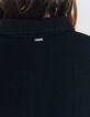 Cardigan bi-matière en maille et denim noir boutons femme-5