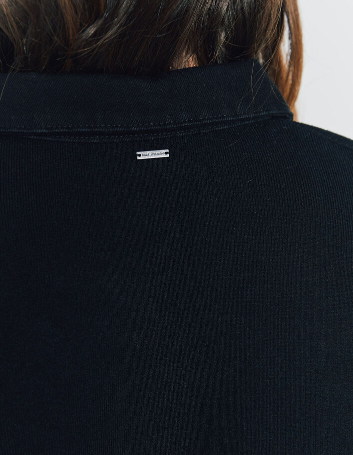 Women’s black denim/knit mixed-fabric buttoned cardigan - IKKS
