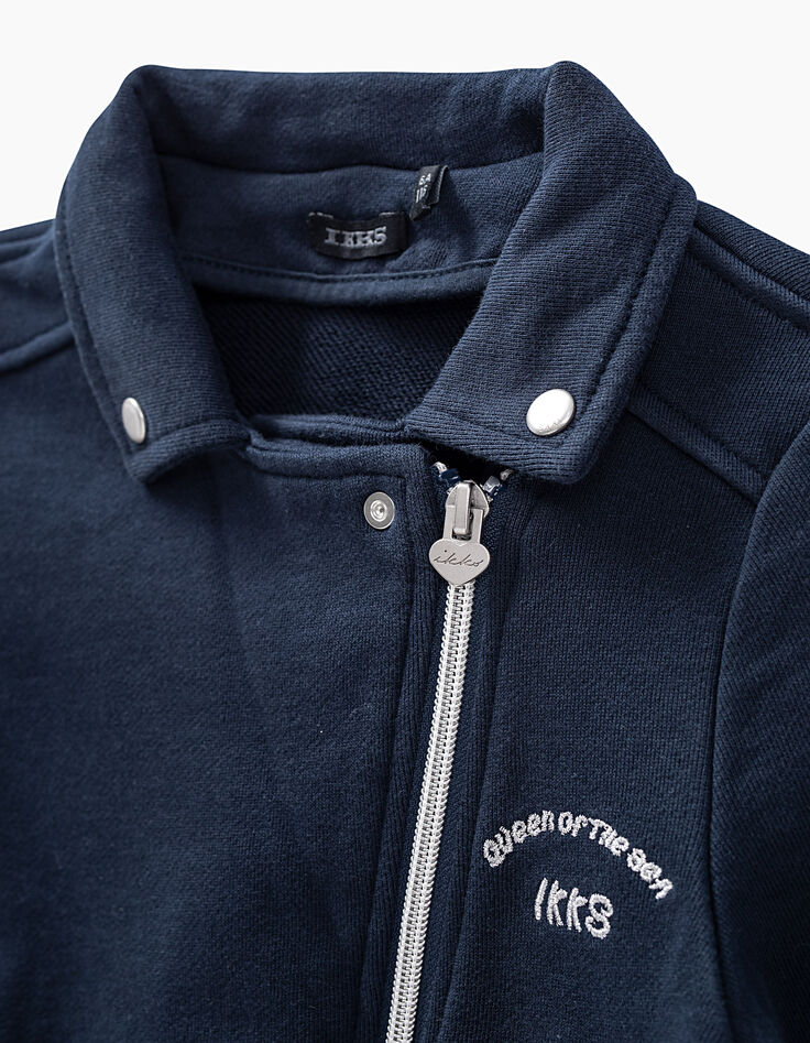 Veste navy esprit motard en molleton fille-6