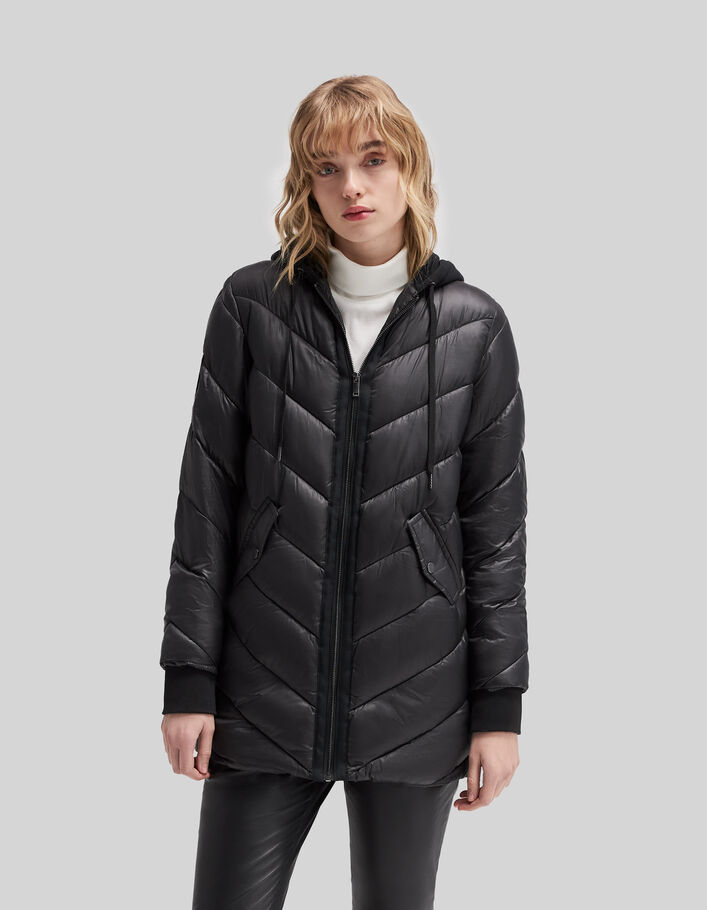 Women’s long light padded jacket+sweatshirt fabric hood - IKKS