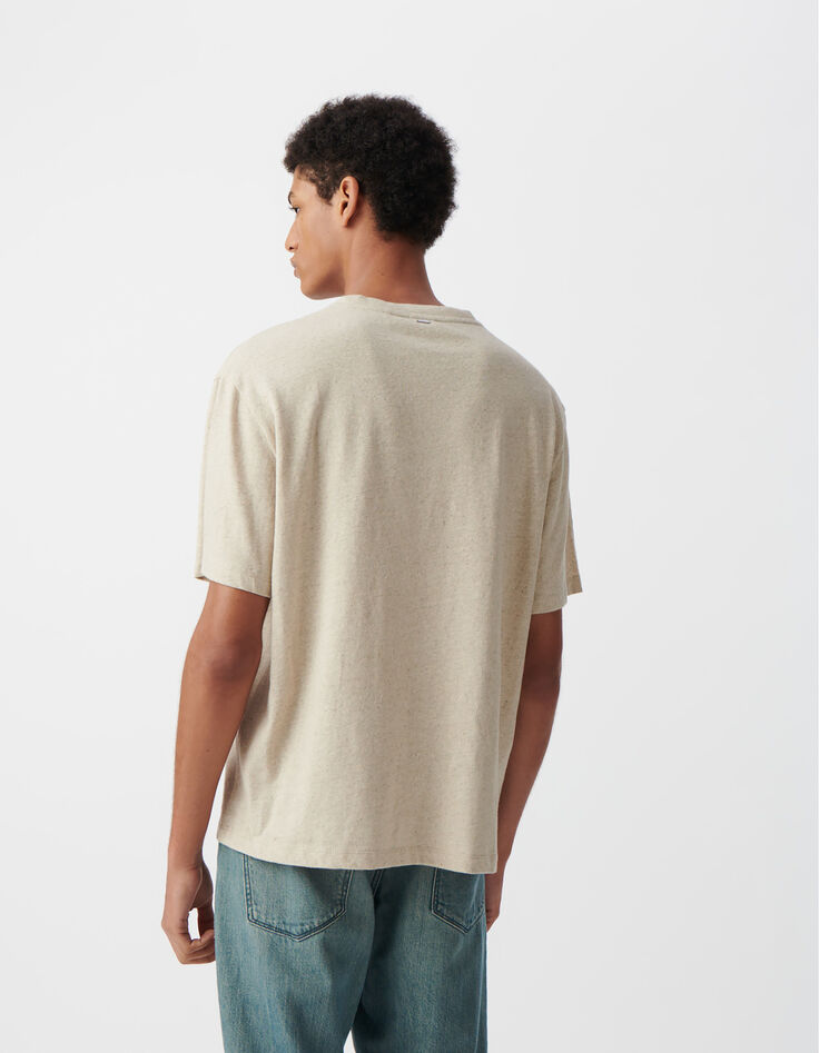 Men’s beige marl cotton and linen T-shirt-4