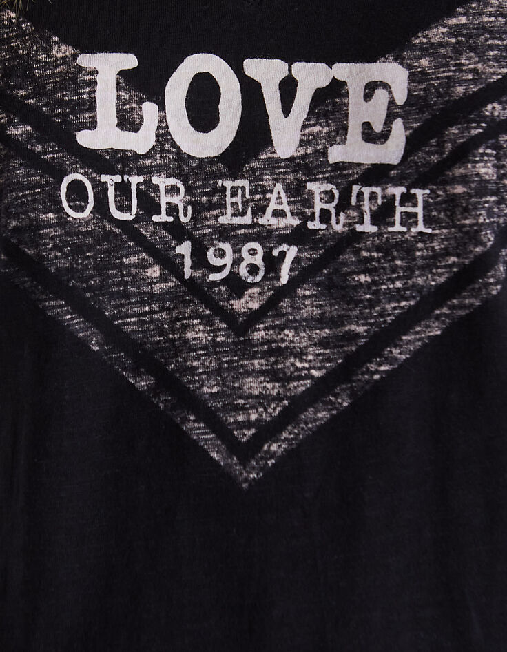 Camiseta cuello pico negra de algod&oacute;n visual espiga mujer-4