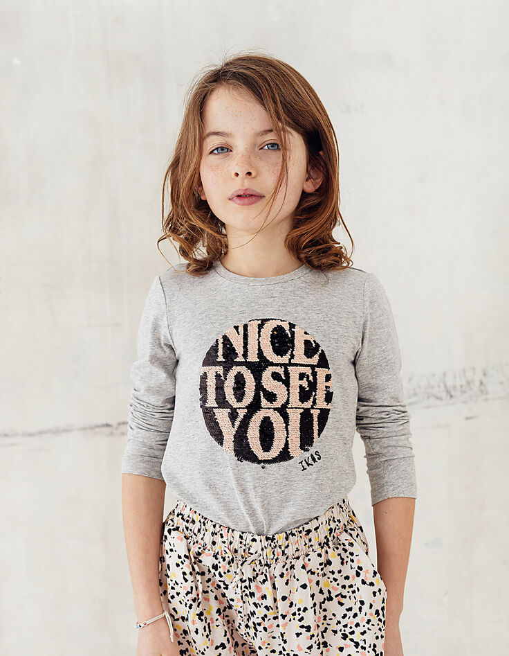 Camiseta gris lentejuelas NICE TO SEE YOU niña-7