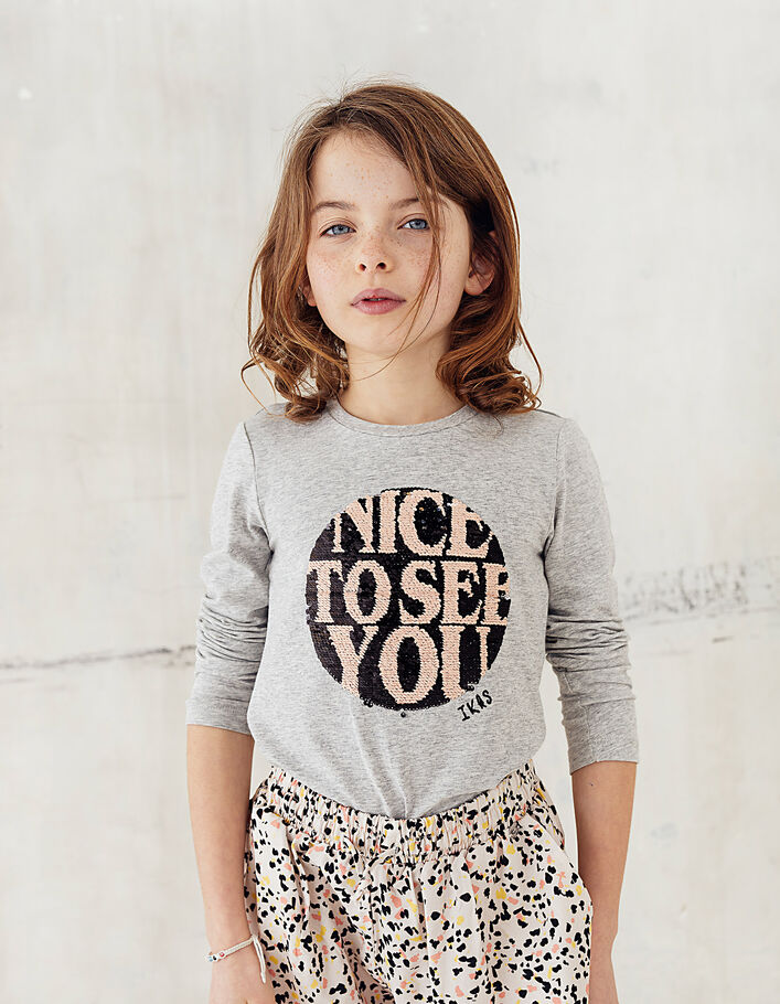 Girls’ grey sequin NICE TO SEE YOU T-shirt - IKKS