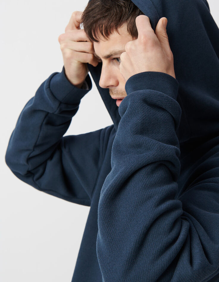 Inktblauwe sweater met kap en ritskraag Heren-4