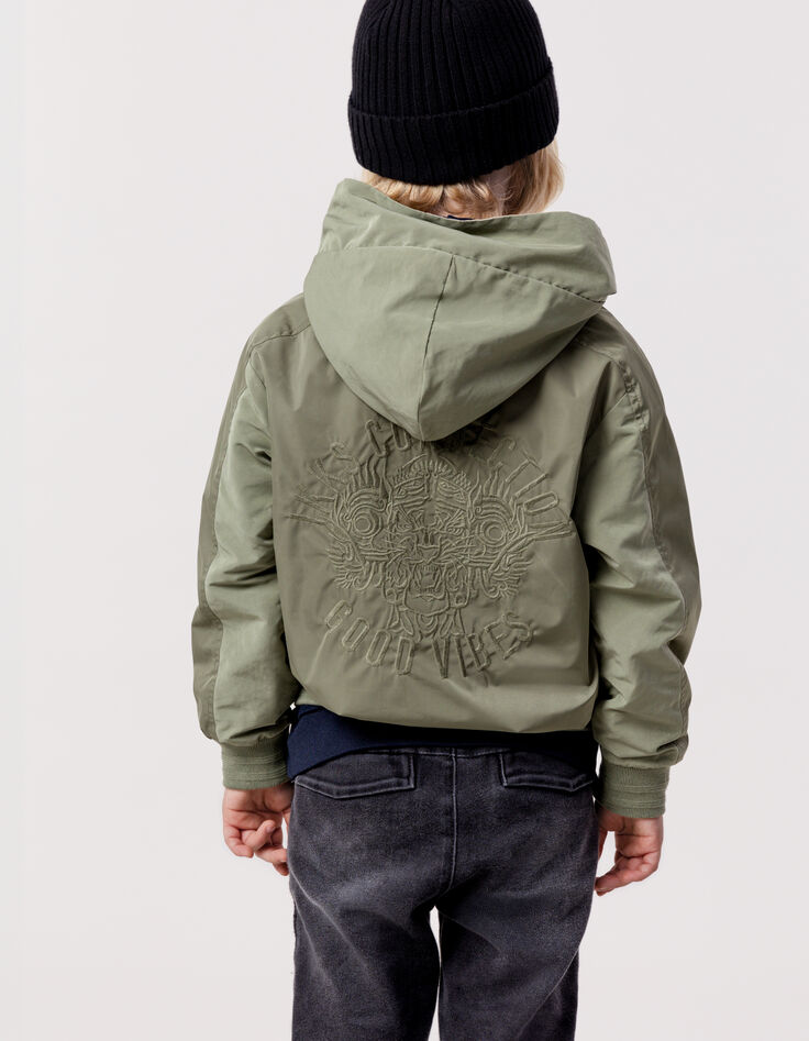 Reversible khaki and beige jacket for boy-2