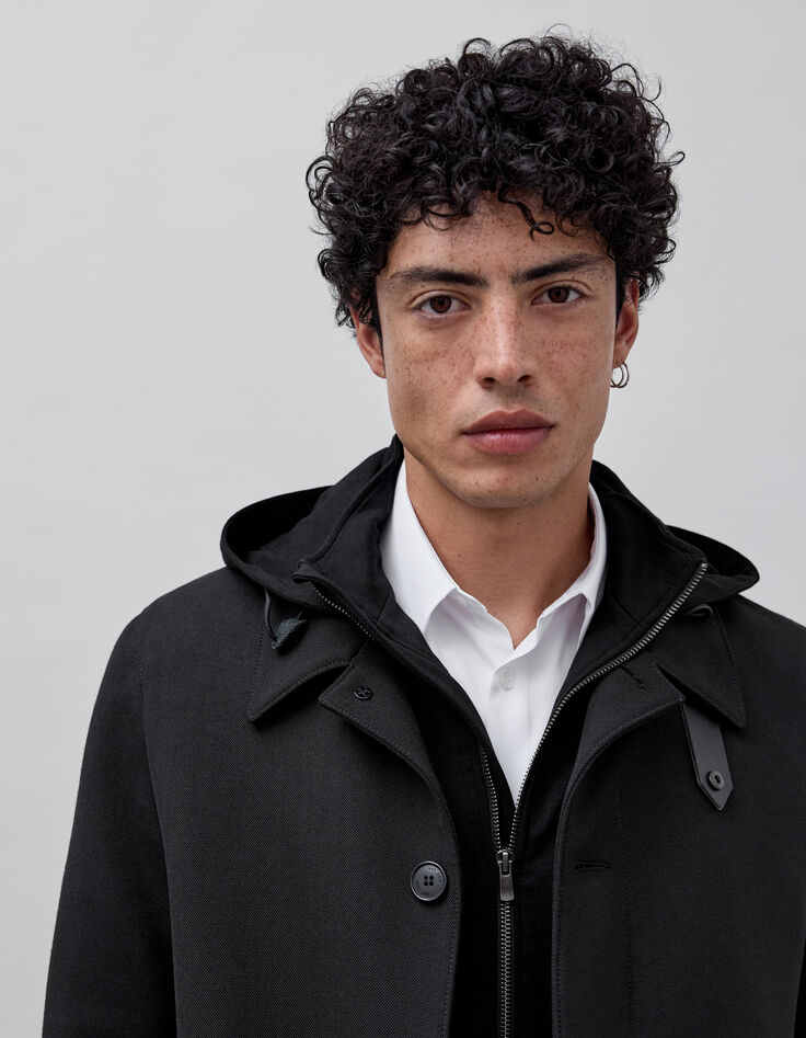 Trench noir à parementure-capuche amovible Homme-5