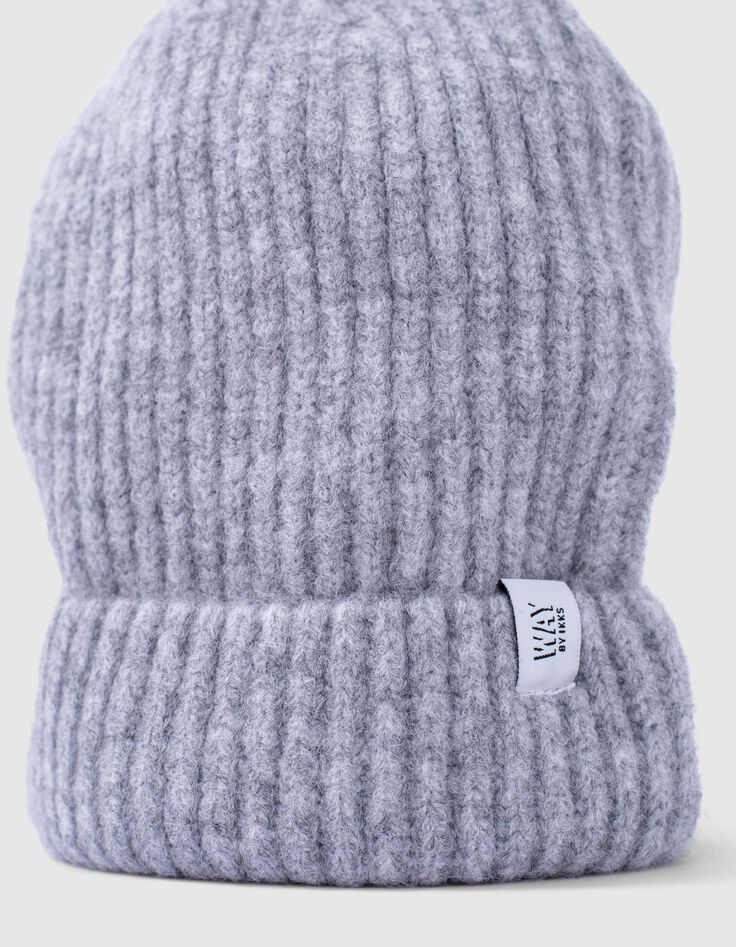 Girls’ medium grey marl rib knit beanie-6