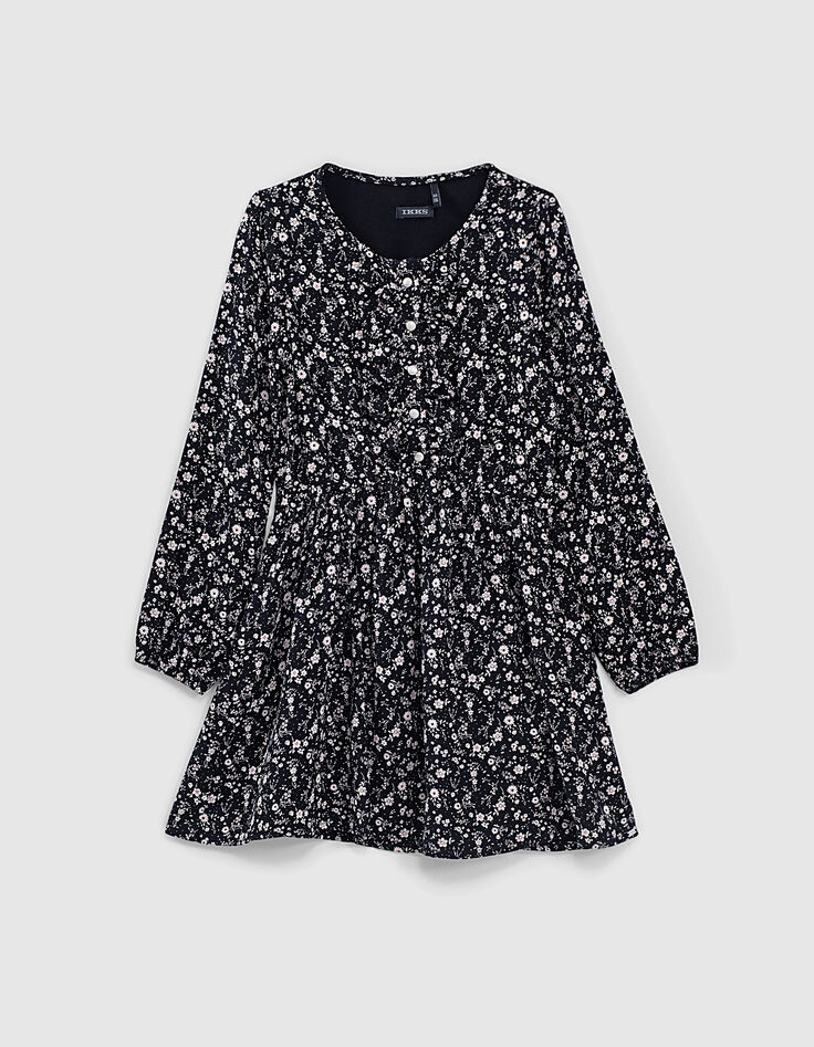 Girls’ black flower print ruffled dress-2