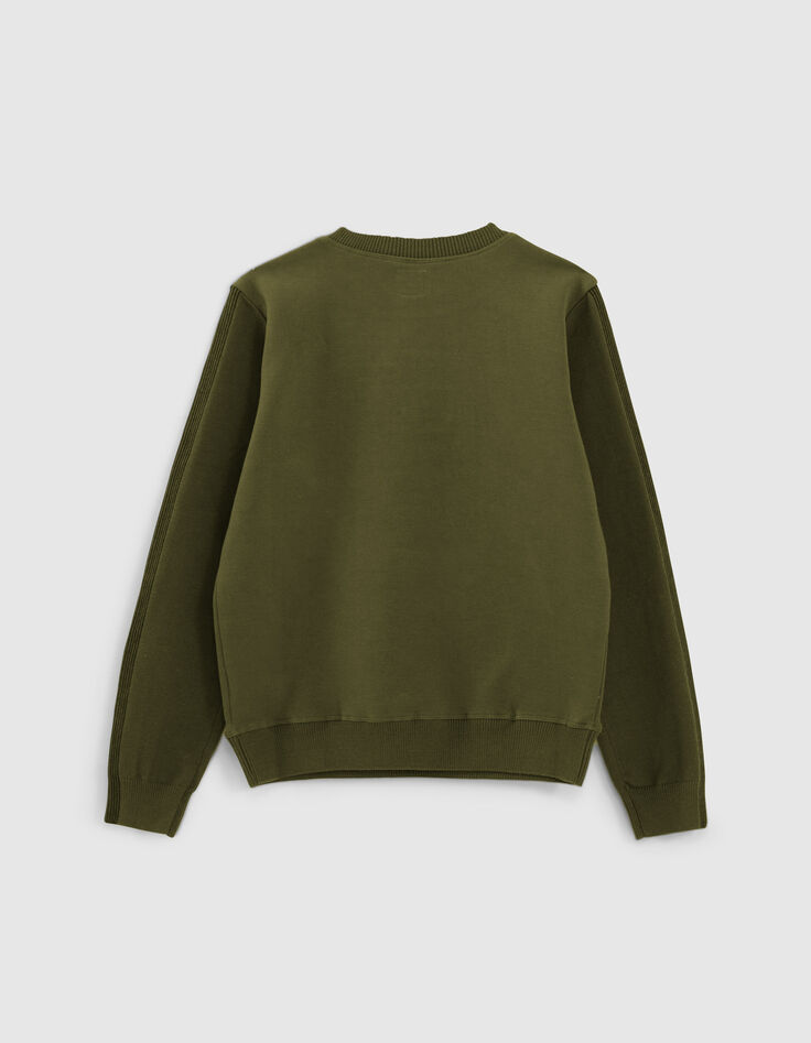 Pull kaki bi-mati&egrave;re avec visuel emboss&eacute; gar&ccedil;on-3