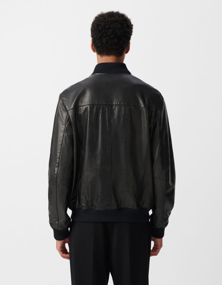 Bomber noir en cuir à parmenture amovible Homme-3