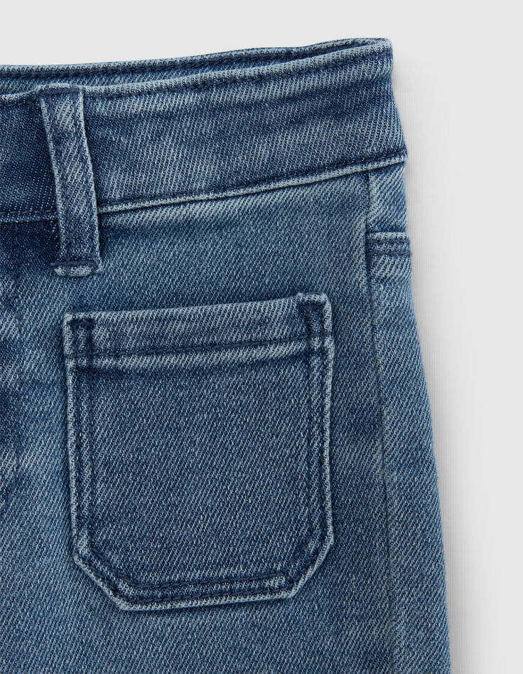 Girls' blue waterless flared jeans with patch pockets-6