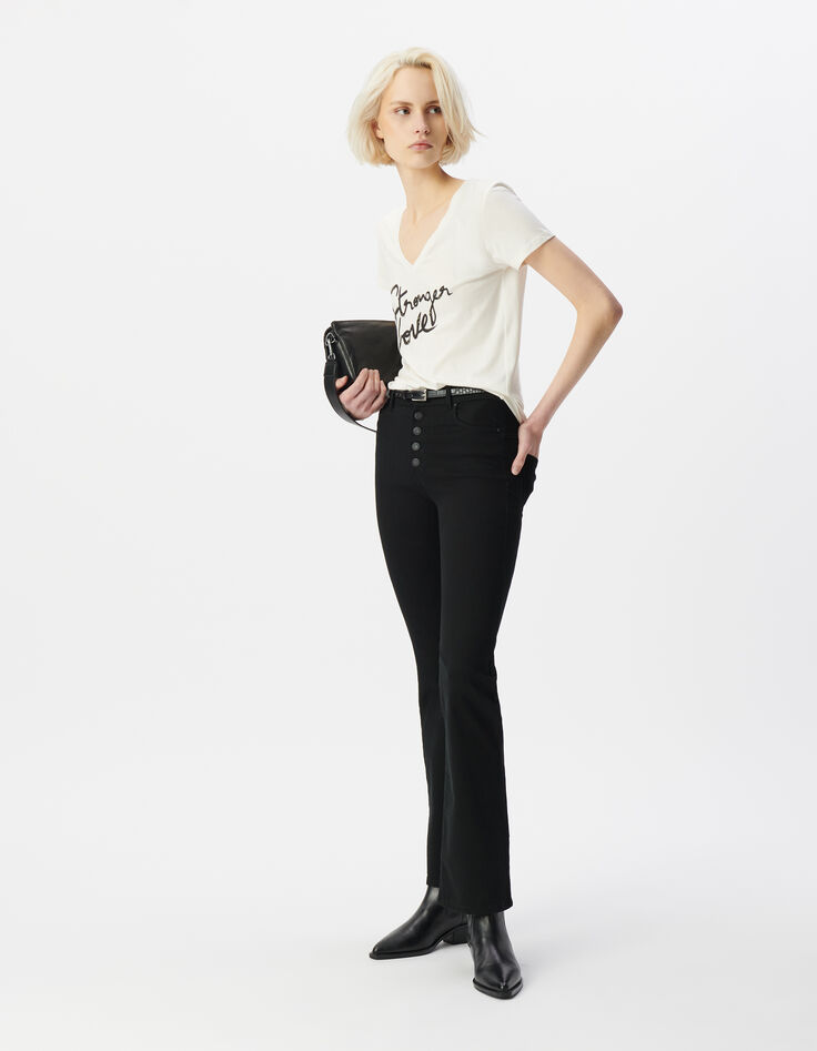Tee-shirt manches courtes blanc message brodé Femme-1