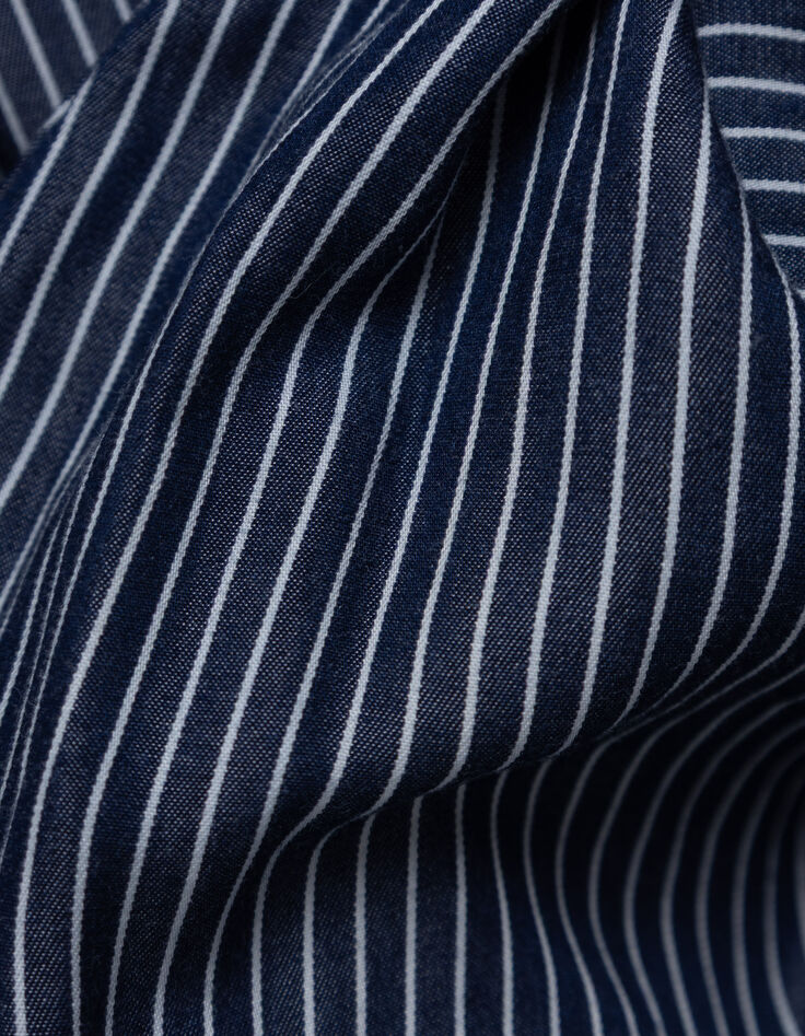 Robe chemise marine fines rayures blanches Femme-6