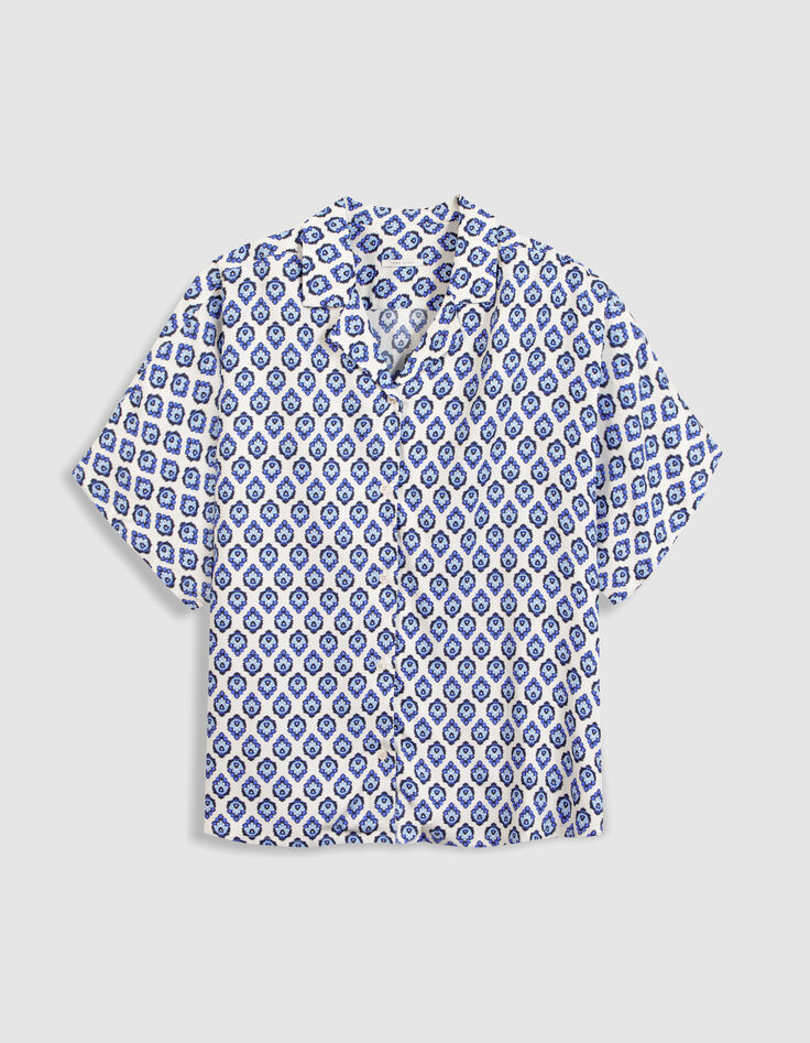Chemise manches courtes imprim&eacute; floral bleu Femme-7