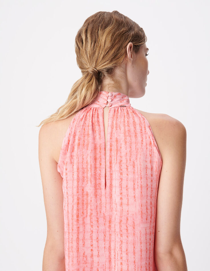 Robe longue rose motif rayures floues Femme-5