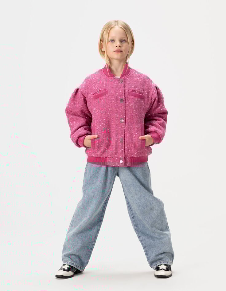 Blouson rose esprit tweed fille-1