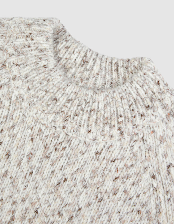 Women's Beige High-Neck Sweater in Yarn-Dyed Knit-8