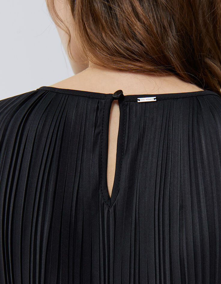 Women’s black recycled pleated cropped top-3