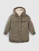Girls’ khaki quilted back fur-lined parka-1