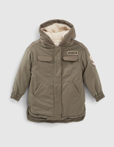 Girls’ khaki quilted back fur-lined parka - IKKS