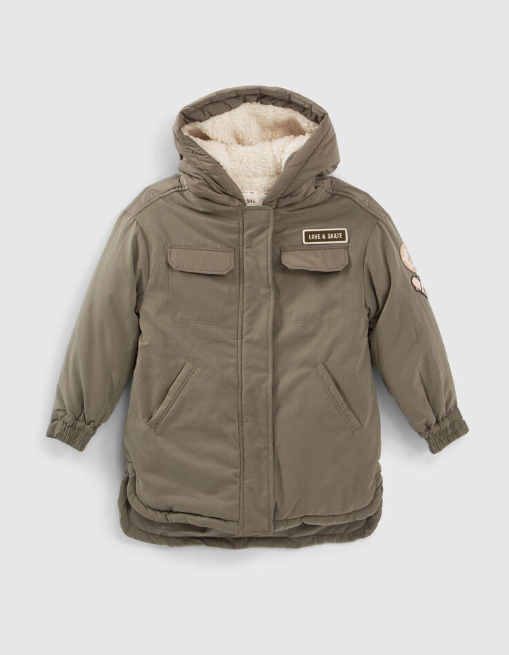 Girls’ khaki quilted back fur-lined parka-1
