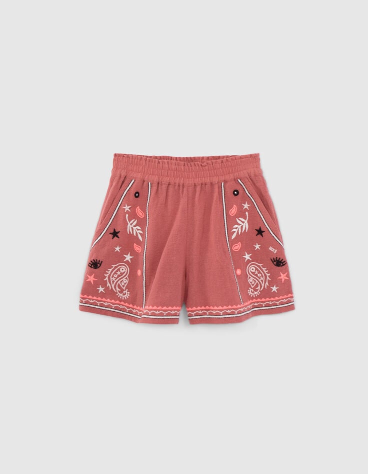 Short terracotta brod&eacute; fille-1