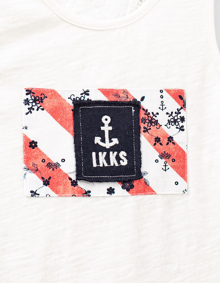 Girls’ off-white vest top with flag and eyelet embroidery - IKKS