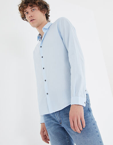 Camisa SLIM azul cielo de velo de algodón para hombre - IKKS