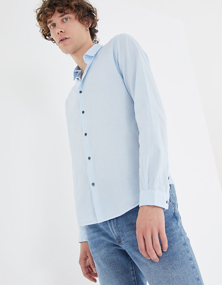 Camisa SLIM azul cielo de velo de algodón para hombre-1